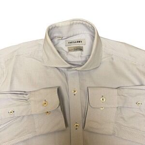 Twillory Dress Shirt No Iron Safe Cotton‎ Tailored Fit Size 16 32/33 White Blue